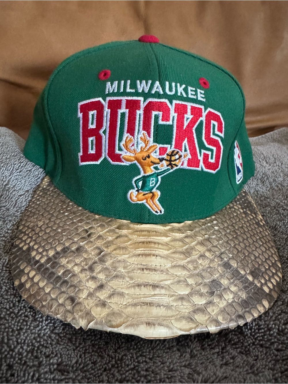 RARE Just Don x Mitchell & Ness Green Milwaukee Bucks Snapback with Python